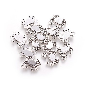Tibetan Style Alloy Pendants, Lead Free and Nickel Free, Crab, Antique Silver Color, Size: about 19mm long, 16mm wide, 3mm thick, hole: 2mm