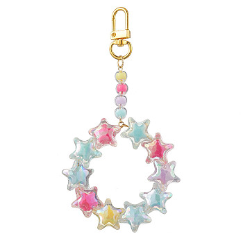 Acrylic Star Pendant Decoration, Alloy Swivel Clasps Charms for Backpack Keychain Ornaments, Golden, 135mm