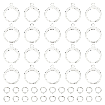60Pcs 304 Stainless Steel Leverback Earring Findings, with 60Pcs Brass Open Jump Rings, Stainless Steel Color, 14x12x2mm, Hole: 1.2mm, Pin: 0.6x1mm