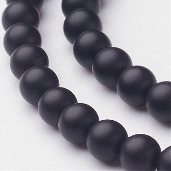 Natural Black Agate Beads Strands, Grade A, Frosted, Round, Dyed & Heated, 4mm, Hole: 1mm, about 95pcs/strand, 15.5 inch