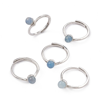 Natural Aquamarine Adjustable Rings, Platinum Tone Brass Finger Rings for Women, 1.4~7mm, Inner Diameter: 17.6mm