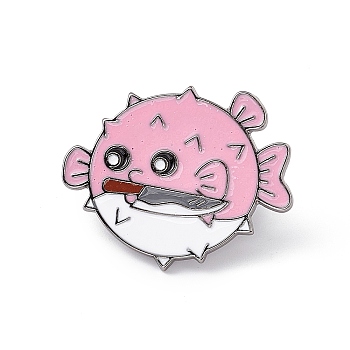 Sea Animal with Knife Shape Enamel Pin, Gunmetal Alloy Cartoon Brooch for Backpack Clothes, Fish Pattern, 24x30x1.5mm, Pin: 1.3mm