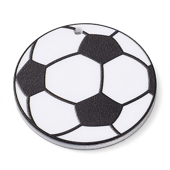 Printed Acrylic Pendants,  Football, Black, 35x2.5mm, Hole: 1.8mm
