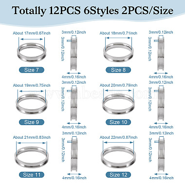 Pandahall 12pcs 6 tamaño 201 ajustes de anillo de dedo ranurado de acero inoxidable(RJEW-TA0001-06P)-2