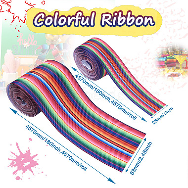 2 Rolls 2 Style Stripe Pattern Printed Polyester Grosgrain Ribbon(OCOR-TA0001-38A)-3