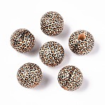Printed Schima Wood Beads, Leopard Print, Large Hole Beads, Round, PeachPuff, 15.5~16.5mm, Hole: 3.5~4.5mm(WOOD-N017-01D)