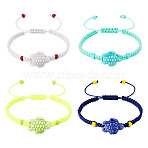 4Pcs 4 Colors Porcelain Tortoise Braided Bead Bracelets Set, Nylon Adjustable Bracelets, Mixed Color, Inner Diameter: 2~2-7/8 inch(5~7.3cm), 1Pc/color(BJEW-TA0001-17)