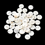 Natural Freshwater Shell Pendants, with Platinum Plated Iron Etched Metal Embellishments, Flat Round with Initial Letter, White, Random Mixed Letters, 11x2mm, Hole: 1.5mm(SHEL-Q018-01A-MP)