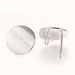 真鍮製スタッドピアスパーツ, カン付き, フラットラウンド, ニッケルフリー, プラチナメッキ, 12mm, 穴：2mm, ピン：0.5mm(X-KK-S336-15P)