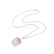 Natural Rose Quartz Geometry Pendant Necklace, Platinum Brass Jewelry for Women, Nuggets, 18.50 inch(47cm), Pendant: 31.5x17x15mm(NJEW-JN04239-04)