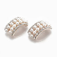Alloy Findings, with Rhinestone and ABS Plastic Imitation Pearl, Arch, Alloy Findings, with Rhinestone and ABS Plastic Imitation Pearl, Flower, Creamy White, Light Gold, 21x10x8.5mm(PALLOY-S065-07)