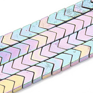 Electroplate Non-magnetic Synthetic Hematite Beads Strands, Arrow, Rainbow Plated, 6x6x2.5mm, Hole: 0.8mm(G-T061-131C)