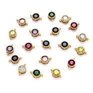 Real 18K Gold Plated Brass Micro Pave Cubic Zirconia Links Connectors, Long-Lasting Plated, Flat Round, Mixed Color, 12x7x3.5mm, Hole: 1.2mm(ZIRC-L100-010G)
