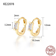 925 Sterling Silver Pave Cubic Zirconia Rectangle Hoop Earrings for Women, with 925 Stamp, Real 18K Gold Plated, Clear, 12x2x10.5mm(CA6566-3)