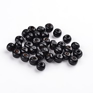 Dyed Natural Wood Beads, Round, Nice for Children's Day Gift Making, Lead Free, Black, about 6~7mm wide, 5~6mm high, Hole: 1.5mm, about 14600pcs/1000g(TB092Y-5)