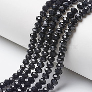 Opaque Solid Color Glass Beads Strands, Faceted, Rondelle, Black, 4x3mm, Hole: 0.4mm, about 113~115pcs/strand, 41~42cm(EGLA-A034-P4mm-D18)