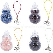 Transparent Glass Wishing Bottle Pendant Decoration, with Natural Gemstone Chips inside, Plastic Plug, Nylon Cord and Iron Findings, Gourd, 111~130mm, 4 materials, 1pc/material, 4pcs/set(HJEW-PH0001-29)