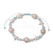 Starfish & Turtle Natural Malaysia Jade & Synthetic Turquoise Braided Beaded Anklet, Ocean Theme Nylon Cords Adjustable Anklets, Inner Diameter: 2-3/4~4-3/8 inch(7~11cm)(AJEW-AN00563)