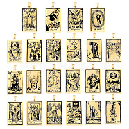201 Stainless Steel Pendants, Laser Engraved Pattern, Rectangle with Tarot Card Patterns, Golden, 40x24x1mm, Hole: 8x4mm, 22pcs/set(STAS-S105-M017)