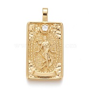 Brass Micro Pave Clear Cubic Zirconia Pendants, Real 18K Gold Plated, Tarot Card Charms, The World, Real 18K Gold Plated, 30x15x4mm, Hole: 3~4mm(ZIRC-Z004-01M)