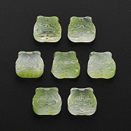Two Tone Transparent Spray Painted Glass Beads, Chinese Zodiac Signs Tiger, Yellow Green, 11.5x12x8mm, Hole: 1mm(GLAA-T022-22-C06)