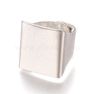 Brass Finger Rings, Wide Band Rings, Square, Silver Color Plated, 17x19.5mm(RJEW-WH0001-01S)