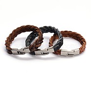 Stylish Braided Leather Cord Bracelets, with Alloy Snap Lock Clasps, Mixed Color, 200x13mm(BJEW-F173-08)
