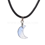Glass Crescent Moon Pendant Necklaces, with Imitation Leather Cords, Royal Blue, 17.60~17.99 inch(44.7~45.7cm)(NJEW-JN04579-01)