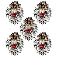 5Pcs Sacred Heart Plastic & Rhinestone Beading Appliques, Sew on Non-woven Fabric Patches, Crystal, 97x75x7mm(PATC-FG0001-79)