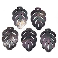 Natural Black Lip Shell Pendants, Leaf, 35x22x1mm, Hole: 1.6mm(X-SHEL-N026-120)