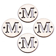 Unfinished Natural Poplar Wood Links Connectors, Laser Cut, Flat Round with Word, Letter.M, 29.5x2.5mm, Hole: 2.5mm(WOOD-S045-140B-01M)