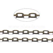 Brass Cable Chains, Diamond Cut Chains, Unwelded, Faceted, with Spool, Oval, Cadmium Free & Nickel Free & Lead Free, Antique Bronze, 4x2x0.5mm, about 301.83 Feet(92m)/roll(CHC031Y-AB)