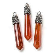 Natural Red Agate(Dyed & Heated) Pointed Big Pendants, Faceted Bullet Charms with Rack Plating Antique Silver Tone Alloy Findings, Cadmium Free & Lead Free, 58x11x11mm, Hole: 5x4mm(G-F766-02AS-02)