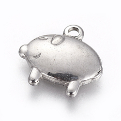 304 Stainless Steel Pendants, Pig, Stainless Steel Color, 14.7~14.8x15~15.3x2.3mm, Hole: 1.8mm(STAS-I105-48P)