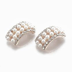 Alloy Findings, with Rhinestone and ABS Plastic Imitation Pearl, Arch, Alloy Findings, with Rhinestone and ABS Plastic Imitation Pearl, Flower, Creamy White, Light Gold, 21x10x8.5mm(PALLOY-S065-07)