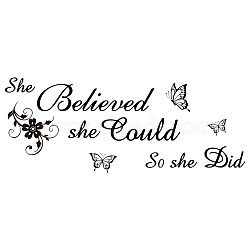 PVC Wall Stickers, for Wall Decoration, Word She Believed, She Could, So She Did, Butterfly Pattern, Word, 210x530mm(DIY-WH0377-057)