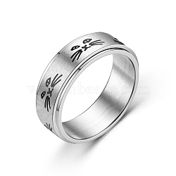 Rotating Stainless Steel Anxiety Relief Rings for Women Men, Stainless Steel Color, Cat Shape, US Size 8(18.1mm)(PW-WG4928D-14)