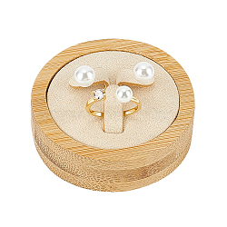 Bamboo Ring Display Pedestals, Finger Ring Display Stands with Microfiber Leather, Wheat, 6.1x2.5cm(AJEW-WH0083-100A)