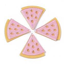 Cellulose Acetate(Resin) Pendants, with Glitter Powder, Watermelon, Pink, 36x35x4.5mm, Hole: 1.5mm(KY-R021-09)