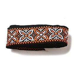 10 Yards Ethnic Style Embroidery Polyester Ribbons, Jacquard Flower Ribbon, Garment Accessories, Orange, 2 inch(50mm)(OCOR-XCP0002-19)