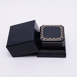 Leatherette Paper Box, Flip Cover, Rings Box, with Imitation Fur & Sponge Mat, Square, Midnight Blue, 7.4x8.2x5.45cm(CBOX-WH0008-01)
