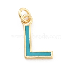 Rack Plating Brass Pendants, with Enamel and Jump Ring, Cadmium Free & Lead Free, Long-Lasting Plated, Real 18K Gold Plated, Letter, Letter L, 11.5x7x1mm, Hole: 2.5mm(KK-C065-03L-G)