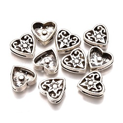 Tibetan Style Alloy Slide Charms, Heart, Antique Silver, 14x14x4mm, Hole: 1x10mm(PALLOY-I200-03AS)