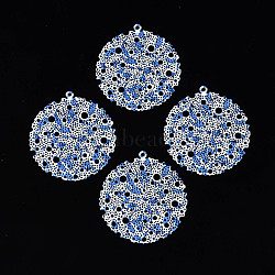 430 Stainless Steel Pendants, Spray Painted, Etched Metal Embellishments, Flat Round with Flower Pattern, White, 45x40x0.4mm, Hole: 1.8mm(STAS-T061-25-E04)