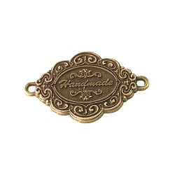 Alloy Connector Charms, Oval with Word handmade, Antique Bronze, 25.5x41x2mm, Hole: 2.5mm(PURS-PW0001-474)