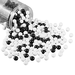 Opaque Acrylic Beads, Round, White & Black, 12mm, Hole: 2mm, 400pcs/box(SACR-PH0006-03)