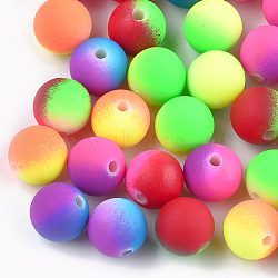 Rubberized Style Acrylic Beads, Round, Mixed Color, 10mm, Hole: 2mm(X-MACR-T023-32B)