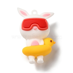 PVC Plastic Cartoon Big Pendants, Rabbit Charms, for DIY Keychain Making, Duck, 53.5x33x23mm, Hole: 2.5mm(X-PVC-Q095-04C)
