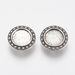 Tibetan Style Alloy Slide Charms Cabochon Settings, Cadmium Free & Lead Free, Flat Round, Antique Silver, Tray: 14mm, 21.5x7mm, Hole: 3.5x10mm, about 250pcs/1000g(TIBE-Q086-085AS-LF)
