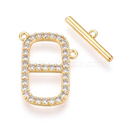Brass Micro Pave Clear Cubic Zirconia Toggle Clasps, Cadmium Free & Nickel Free & Lead Free, Oval, Real 18K Gold Plated, 21mm, Oval: 20x12x2mm, Hole: 1mm, Bar: 16x3.5x2mm, Hole: 1mm(KK-N254-74G)